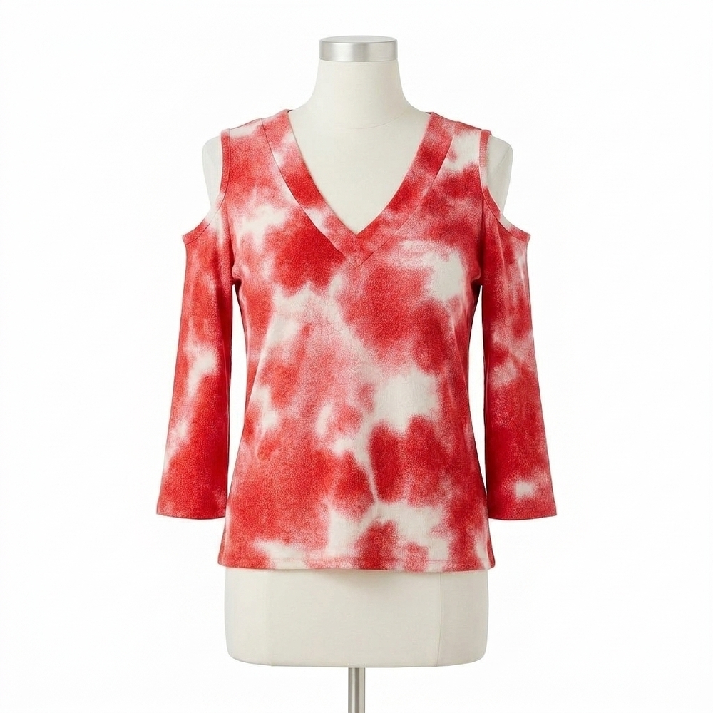 NEW FRENCH KYSS soft stretch tie dye v neck top in red